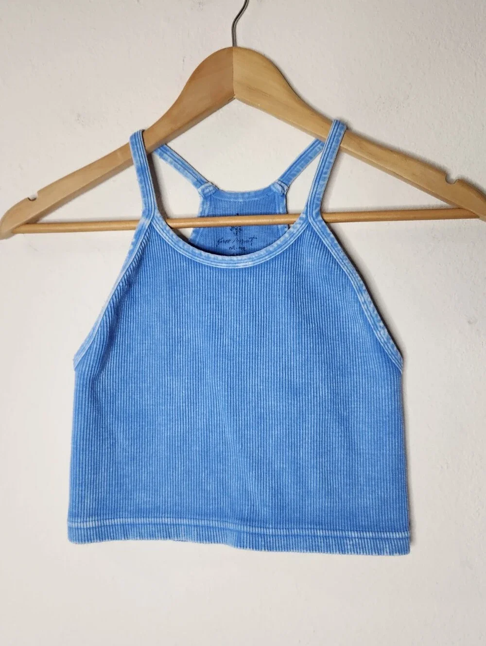 Free People Movement Happiness Runs Blue Tank Top Crop Ribbed Womens S/M